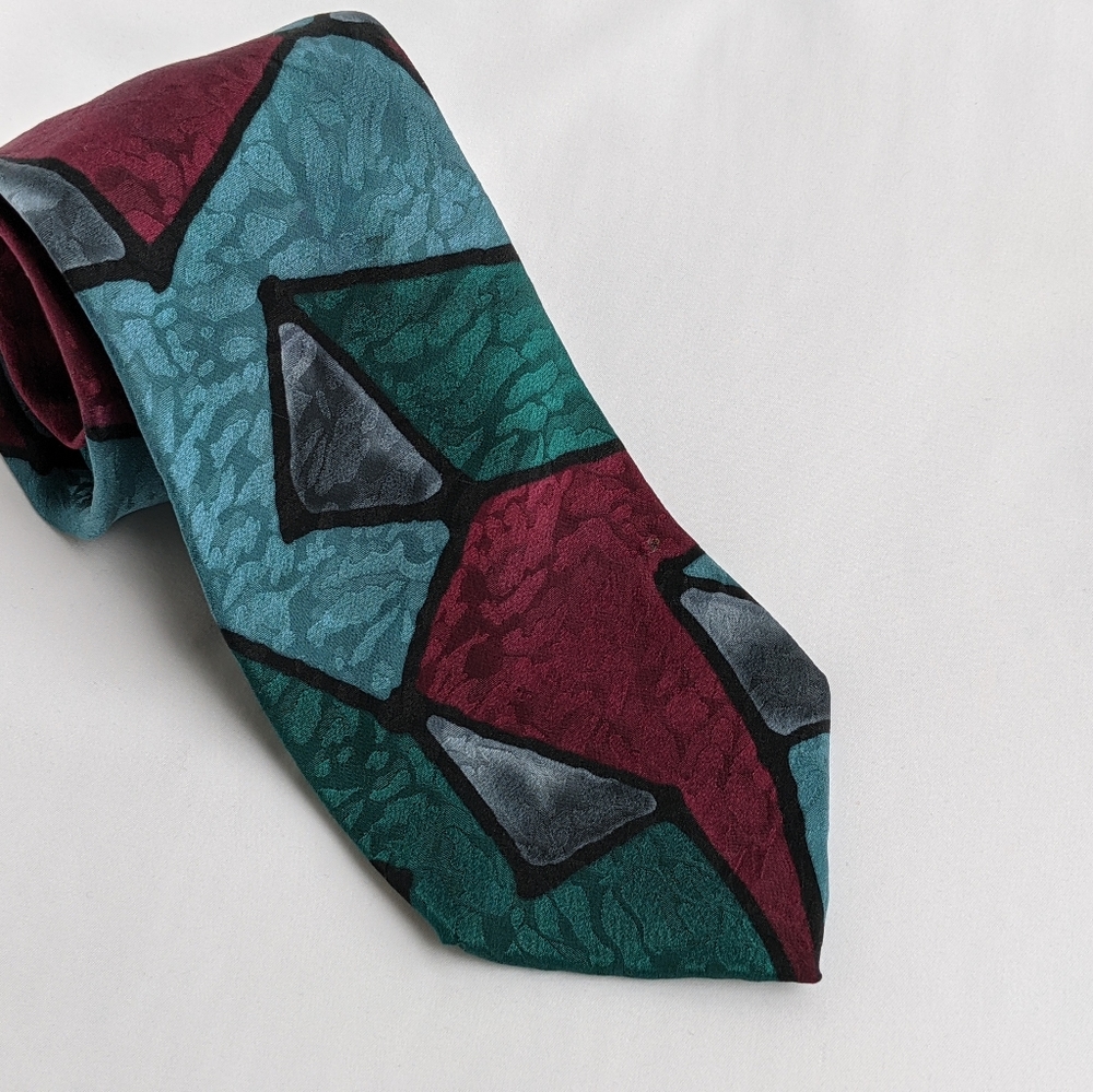 Green and red necktie